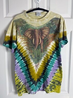Liquid Blue 1990 Vintage Tie-Dye Elephant Graphic Double-Sided Cotton T-Shirt L